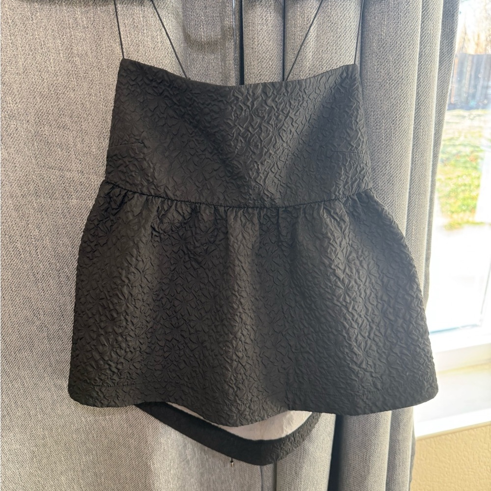 Black Textured crop tank with ties